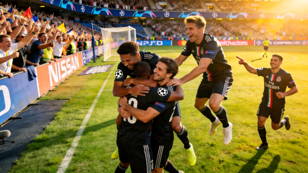 欧冠联赛比赛画面 - 球员庆祝进球